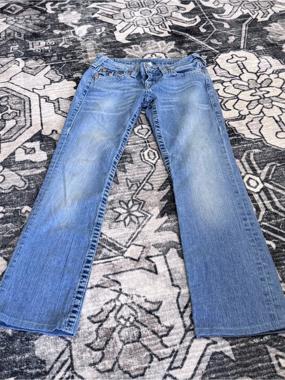 True Religion Light Blue Flare Jeans - Wide Leg Sz 2 / 28 Y2K McBling